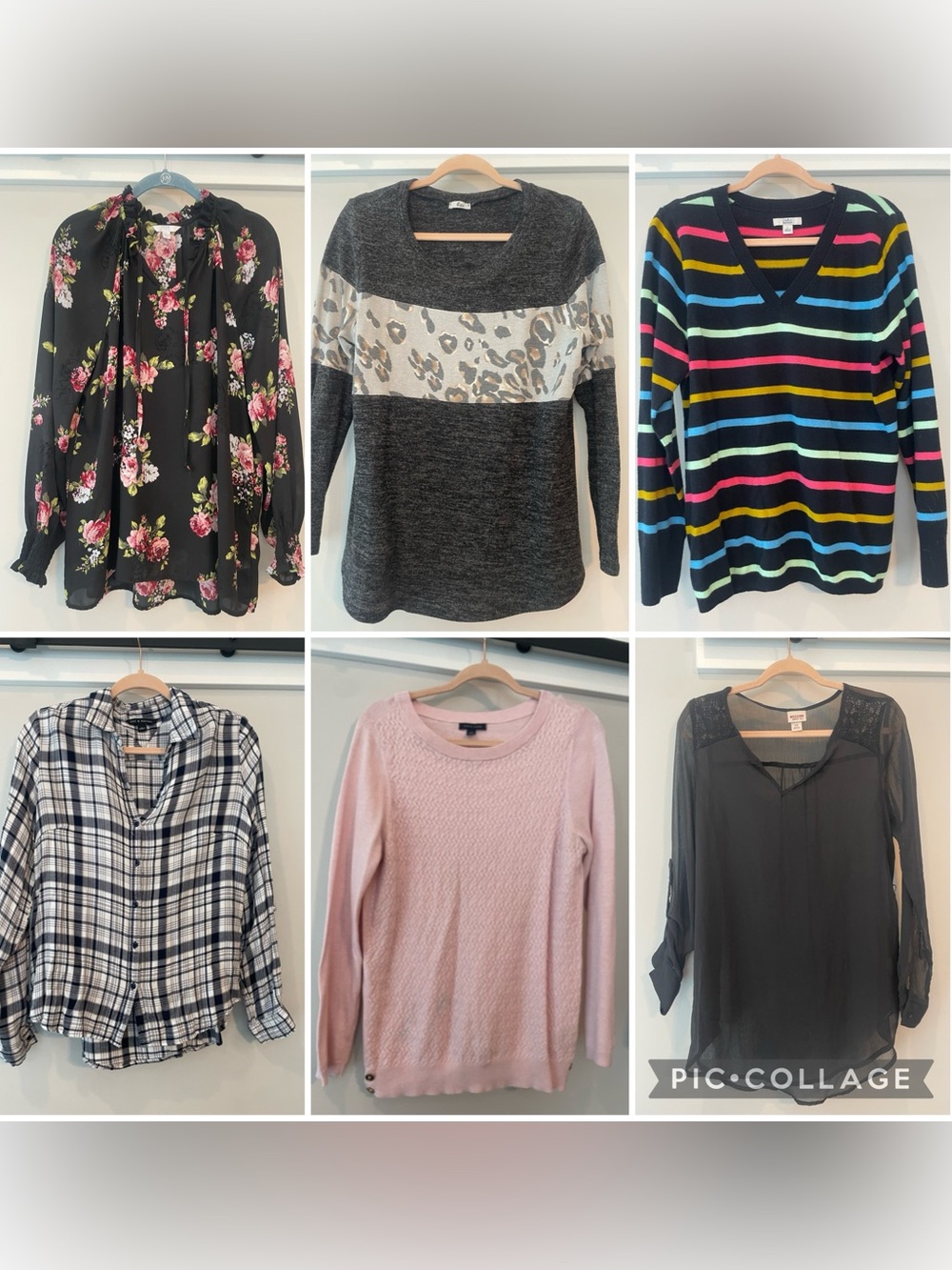 Fall Winter Cozy Floral Plaid Knit Women’s Bundle 6 Tops Sweaters Size Large